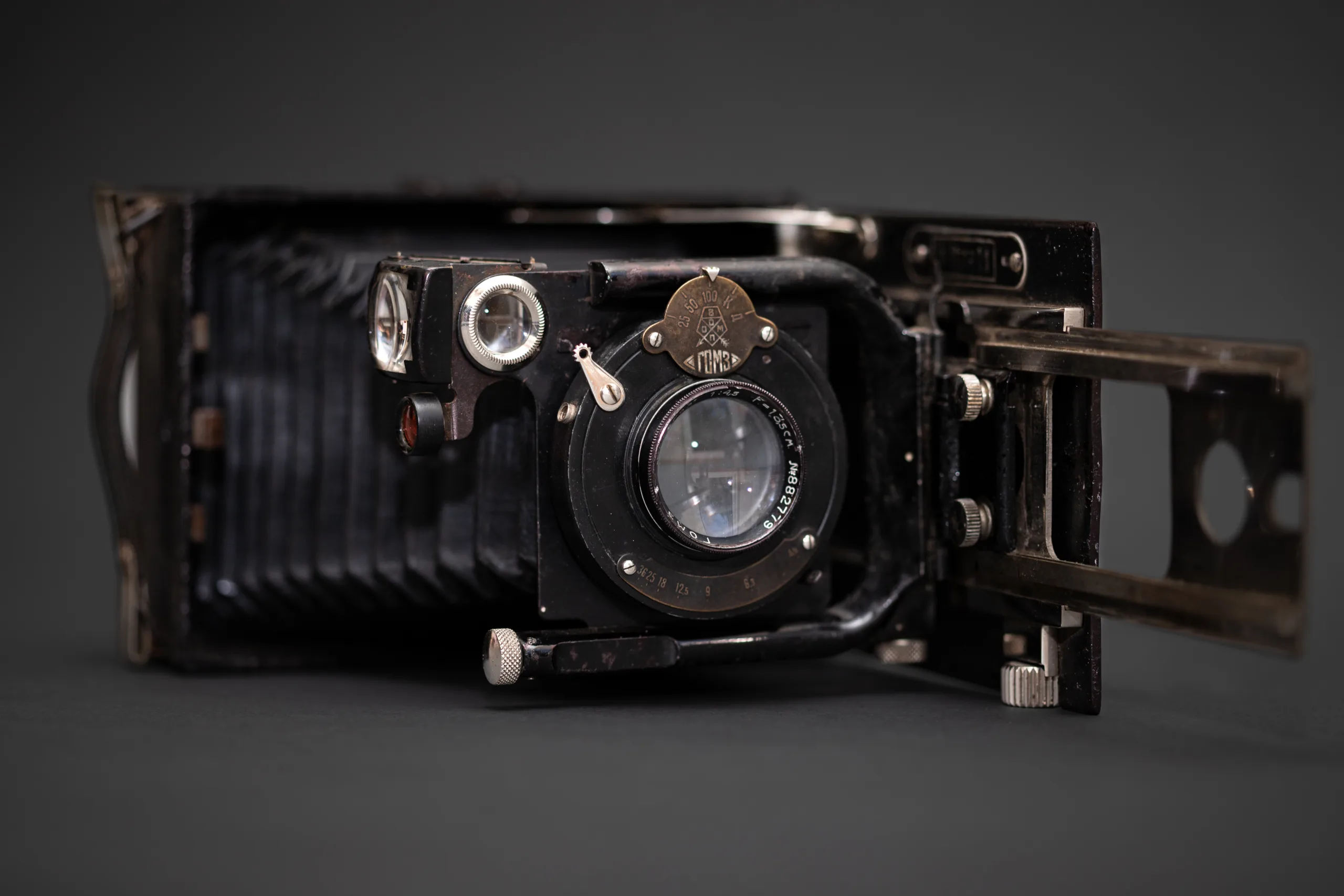 GOMZ Fotokor-1 film camera in horizontal and unfolded position